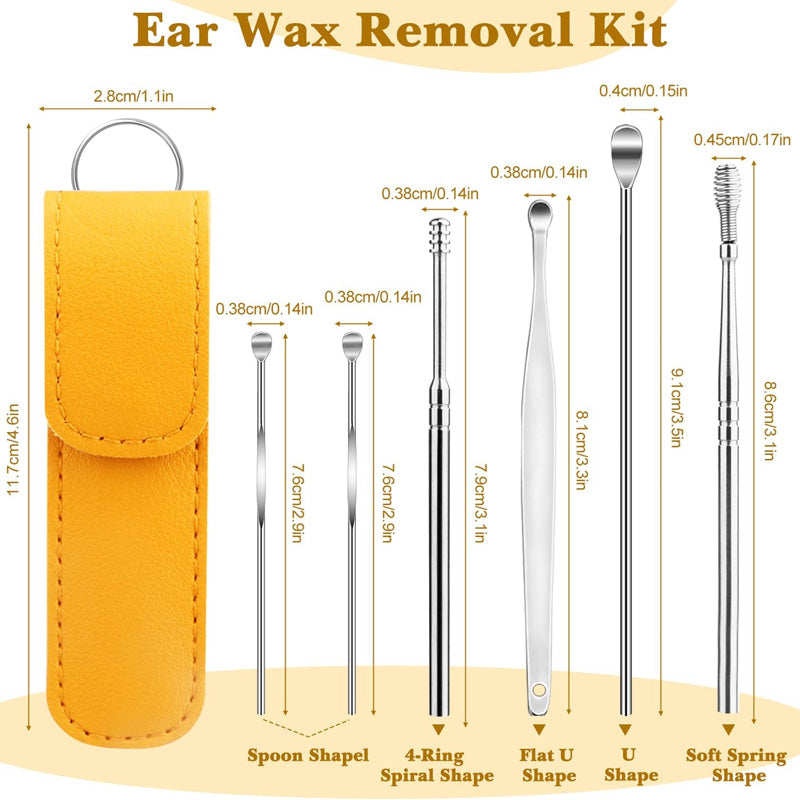 2 Set of 6 Pcs Ear Wax Removal Kit in Stainless Steel for Ear Care & Cleaning