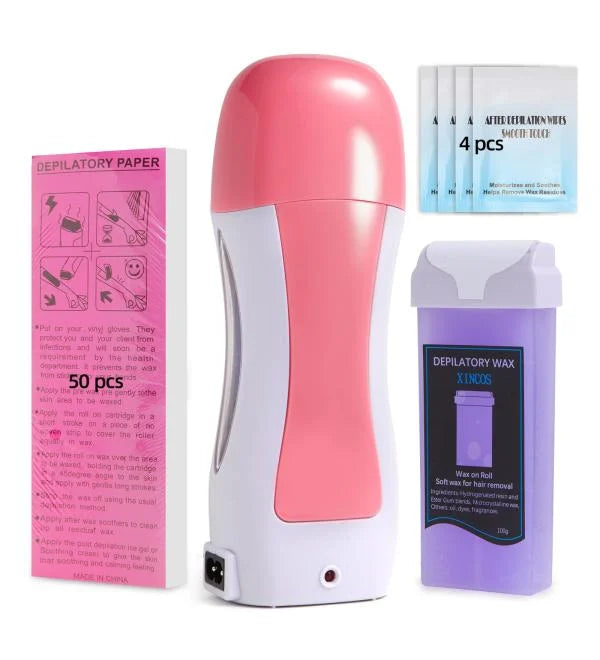 Portable Roll-On Wax Heater Kit with Wax & Strips